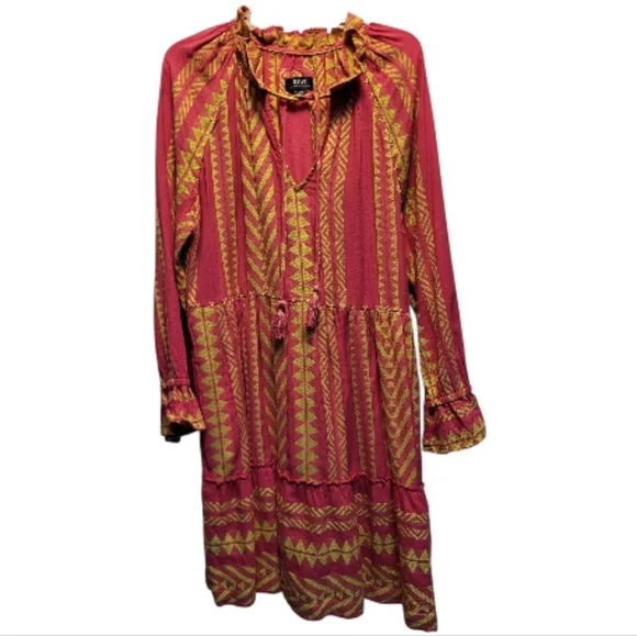Anthropologie Maeve Pink and Yellow Dominique Embroidered Tunic Dress - Size M - Picture 5 of 10